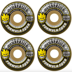Spitfire Wheels Formula Four Conical Yellow Print Skateboard Wheels 99a 56mm