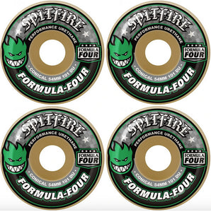 Spitfire Wheels Formula Four Conical Green Print Skateboard Wheels 101a 53mm