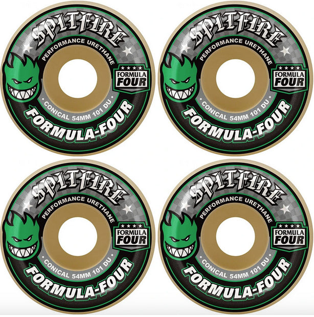 Spitfire Wheels Formula Four Conical Green Print Skateboard Wheels 101a 53mm