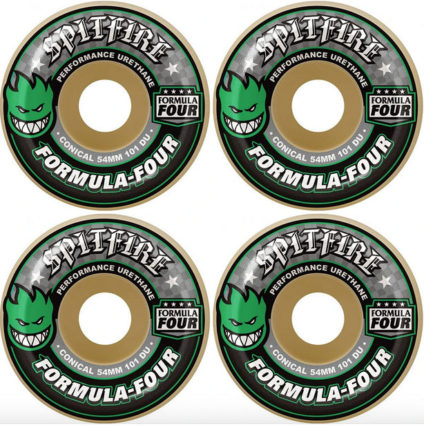 Spitfire Wheels Formula Four Conical Green Print Skateboard Wheels 101a 53mm