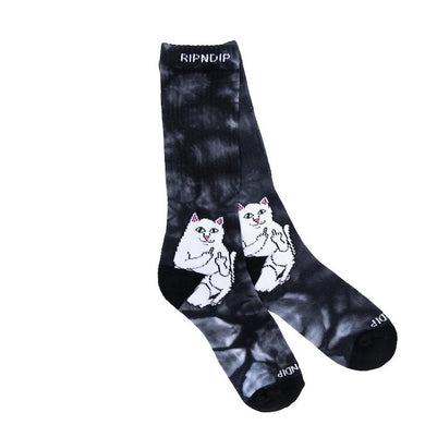 RIPNDIP Lord Nermal Black Tie Dye Crew Socks